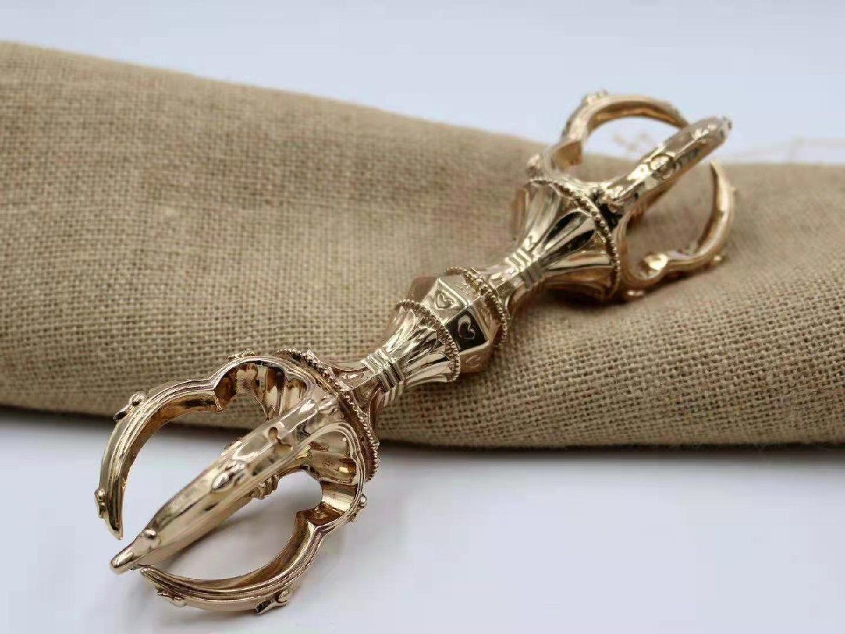 推薦 密教法具 寺院用仏具 御請来型 五鈷杵 響銅製磨き仕上げ 23cm