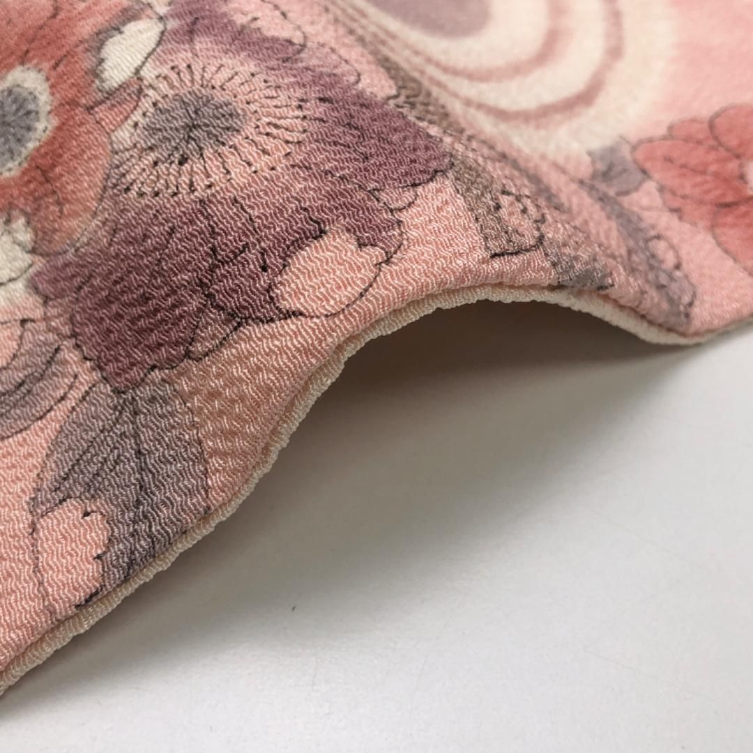縮緬 薄花色 辻が花文様 名古屋帯 正絹 辻が花 縮緬 作家物 落款入り