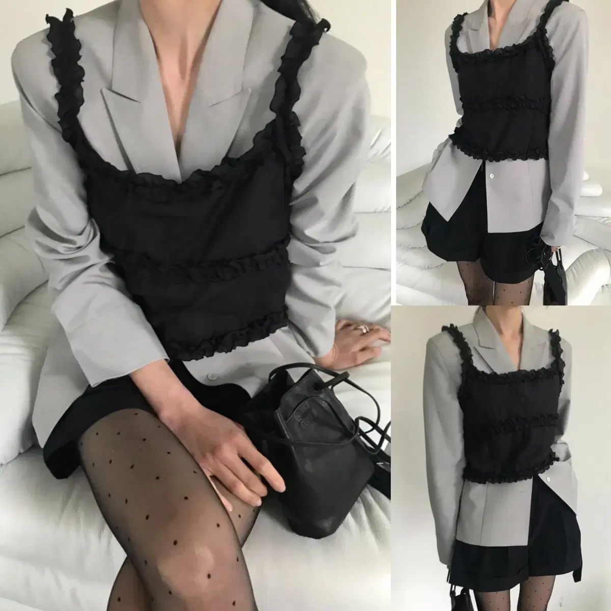 フリル ロレットトップ 黒 we are レイヤードナッシュ