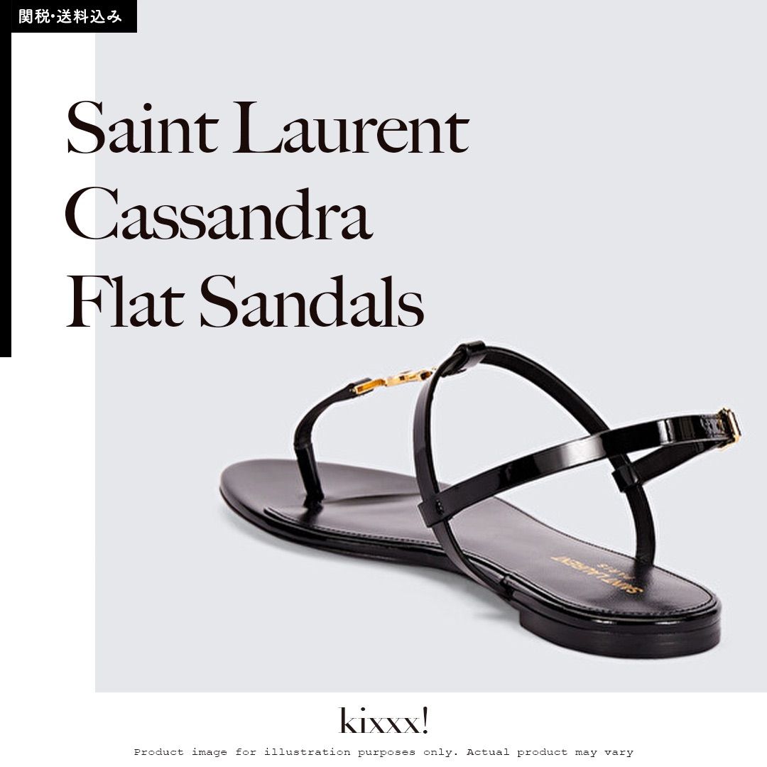 Saint Laurent Cassandra Flat Sandals サンローラン カサンドラ フラットサンダル パテントレザー  ゴールド調モノグラム