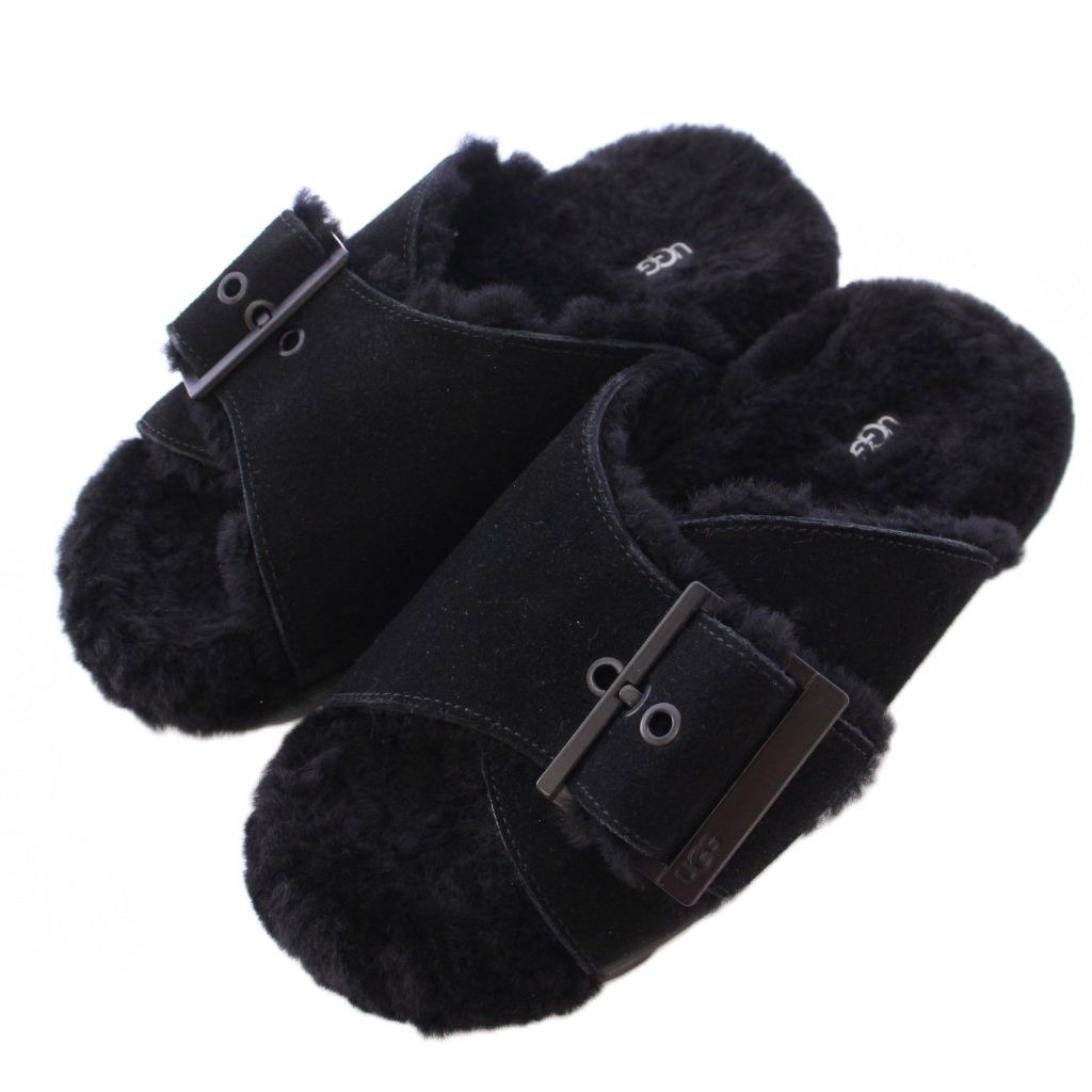 アグ オーストラリア UGG australia OUTSLIDE BUCKLE アウトスライドバックル サンダル 厚底 スエード ファー ベルト US7 24cm 黒 ブラック 1125048 |BB