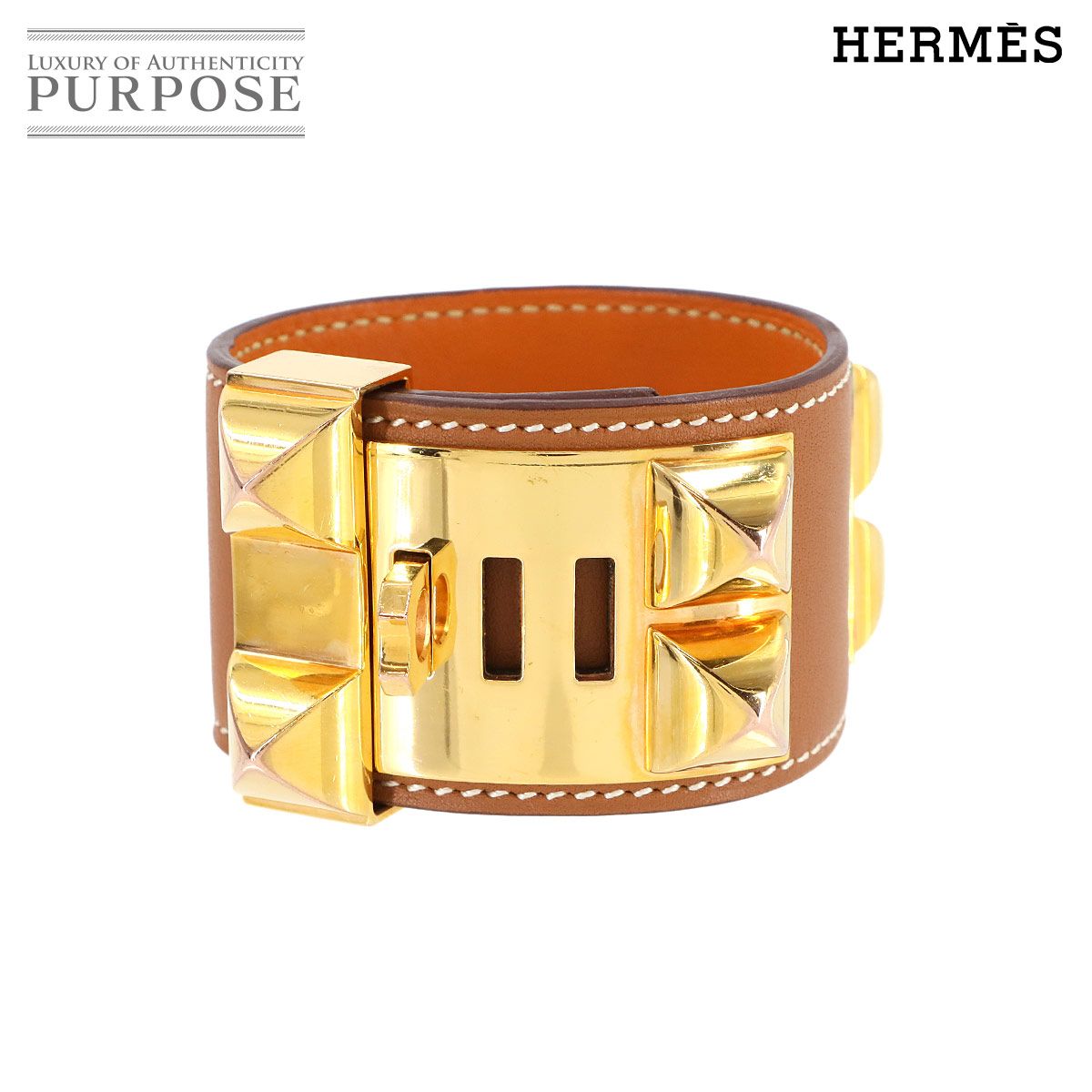 HERMES エルメス ゴールドバングル HERMES】エルメス バングル 金メッキ×リザード ゴールド 約31.1g