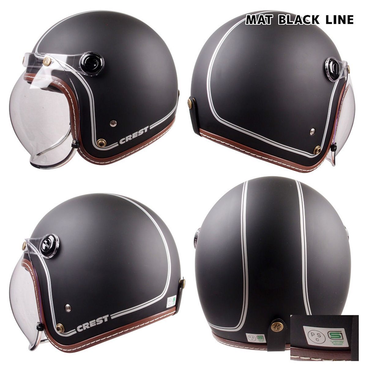 在庫限り】ビンテージヘルメット☆マットブラックライン☆3