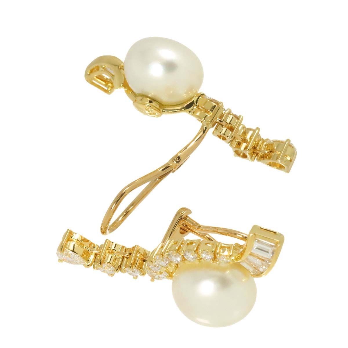 ミキモト MIKIMOTO 白蝶真珠 11.7-11.5mm ダイヤ 1.16ct|1.15c イヤリング K18 YG 750 パール Earrings Clip on 90295884 NICORILABO_COM