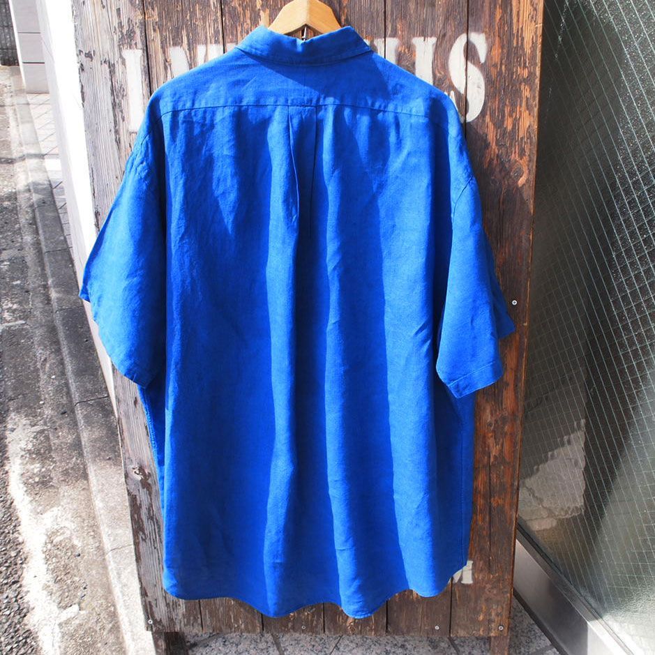 ポロラルフローレン　ボタンダウンシャツ　麻　リネン　ネイビー　90s　古着 楽天市場】90s 高級 100% リネン □ ラルフローレン 半袖 ボタン