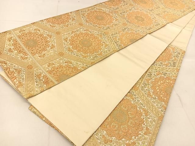 平和屋着物◎西陣 服部織物謹製 六通柄袋帯 白鳥緞子 花車文