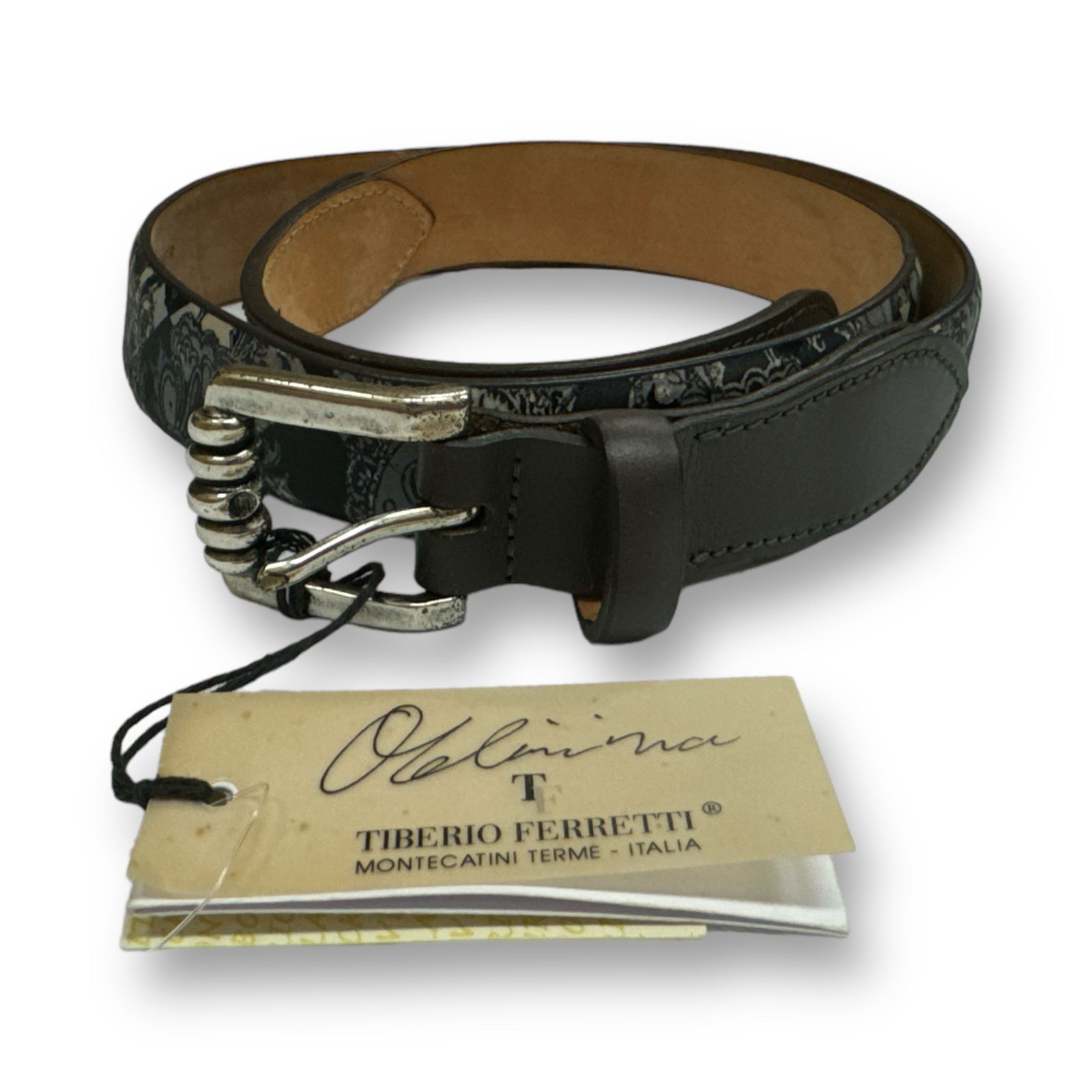 定価27500円 未使用品 TIBERIO FERRETTI 総柄 プリント レザー ベルト