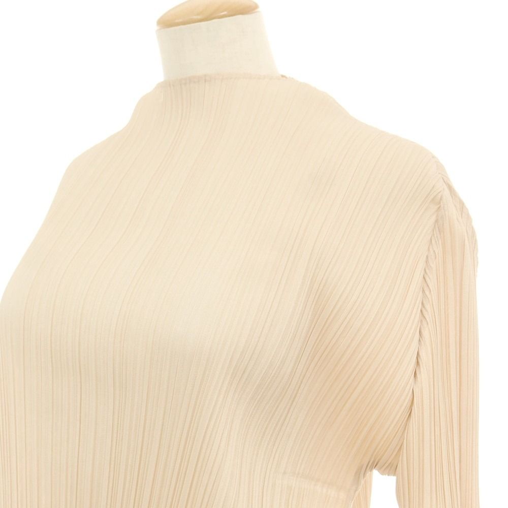 プリーツプリーズ PLEATS PLEASE 秋冬 ポリエステル系 プリーツ ハイネック 半袖 チュニック ライトベージュ サイズ表記なし L位 レディース