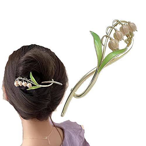 ピンク HAPVITAL バンスクリップ バレッタ スズラン ヘアクリッ髪留め プ バナナクリップ ジュエルドロップ ヘアアクセサリー 金属製ヘアクリップ 花の形 スズラン 濃密な髪も使用可能 強力型大きめ (ピンク)