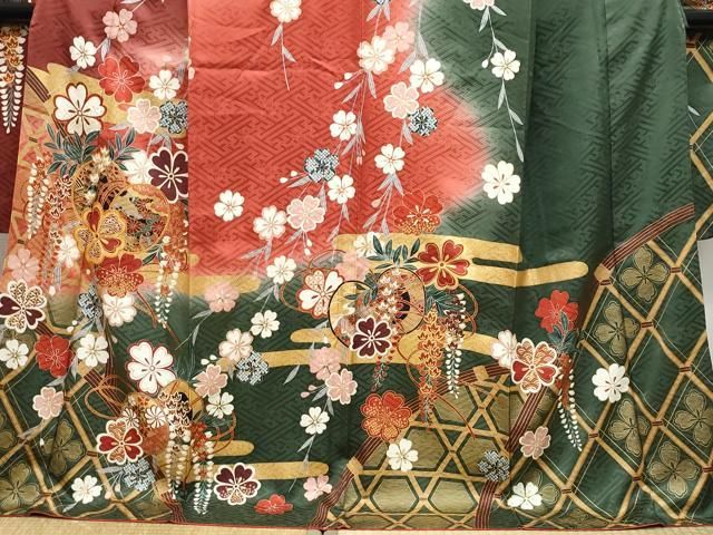 平和屋着物▽豪華振袖 駒刺繍 鼓花文 金彩 正絹 逸品 CAAW3876vf