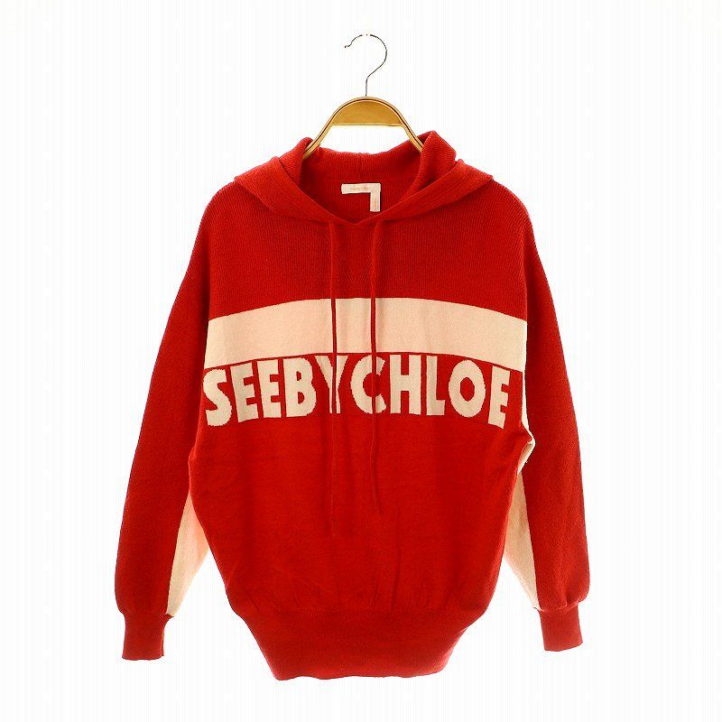シーバイクロエ SEE BY CHLOE フーディニット セーター 長袖 XS 赤 白  