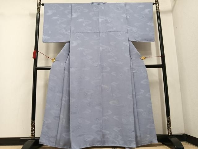 平和屋着物●上質な色無地 雲重ね鼓地紋 桔梗鼠色 正絹 AABC4466ph