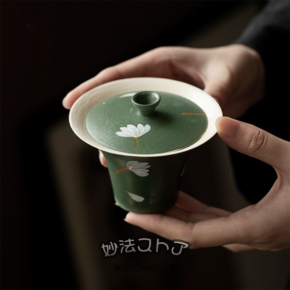 茶器 茶碗 手動 セラミックス 茶碗を入れる 濃い緑 グラス お茶入れ器