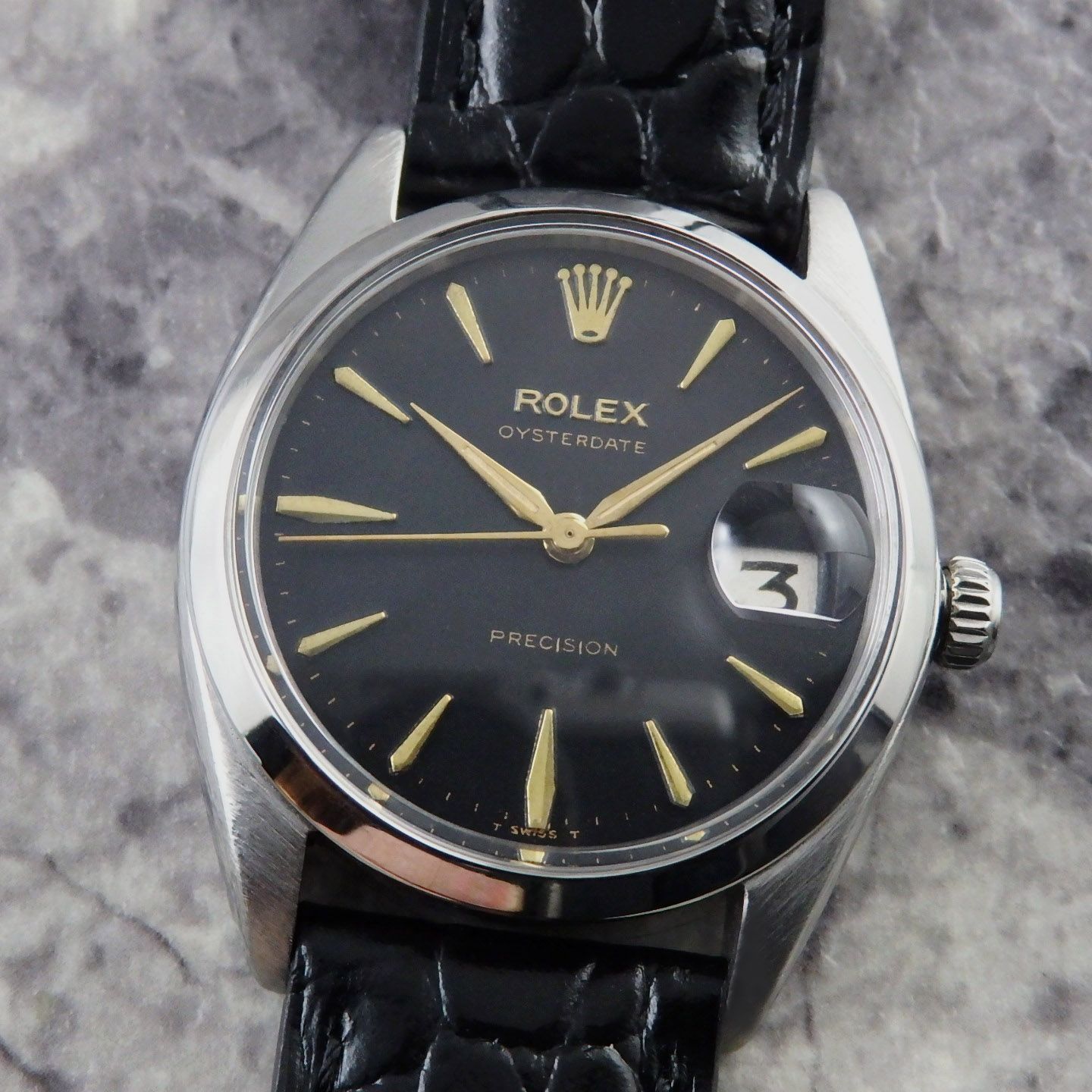 ロレックス オイスターデイト クサビインデックス アルファハンド Ref.6694 ブラック 黒文字盤 ROLEX 1962年 - メルカリ