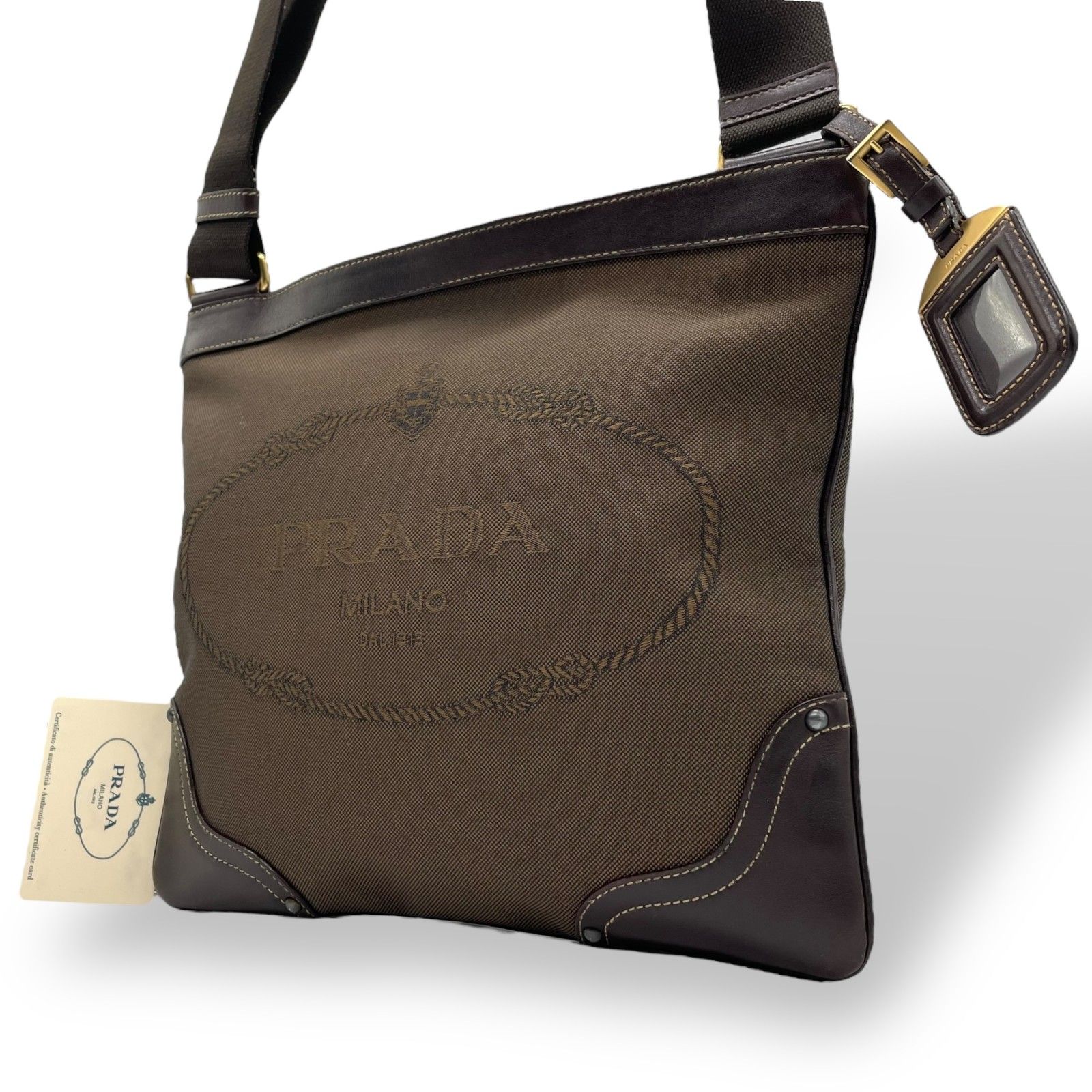 プラダ PRADA ショルダーバッグ ロゴジャガード ジャガード×レザー 