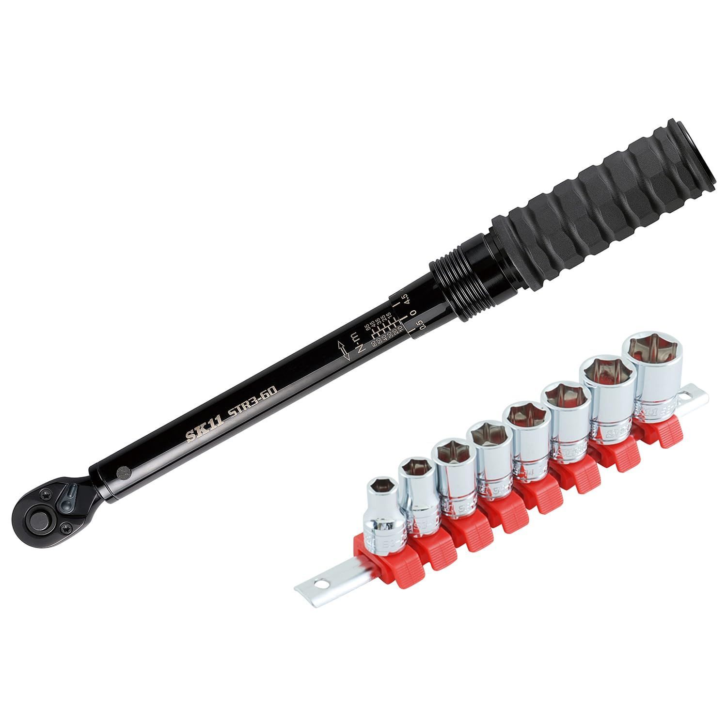 その他 差込角9.5mm_トルクレンチ+ソケットセット SK11 プレセット型トルクレンチ STR3-60＋ソケットセット SHS308M付き