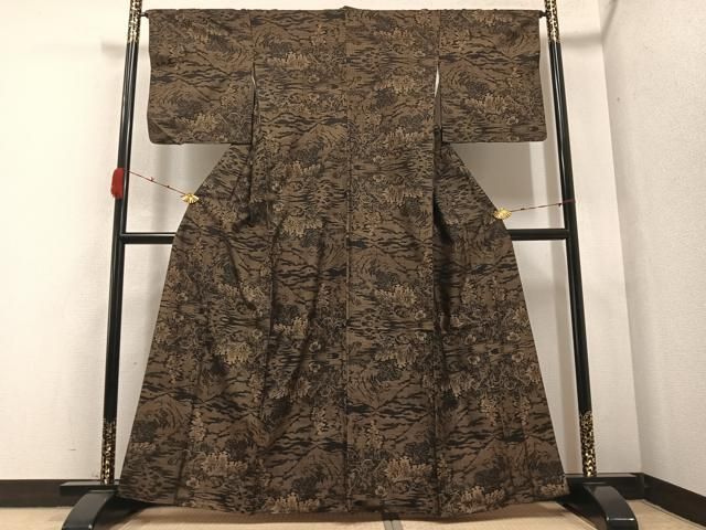 平和屋着物 本場大島紬 カタス9マルキ 風景草木文 正絹 AABA8887ph