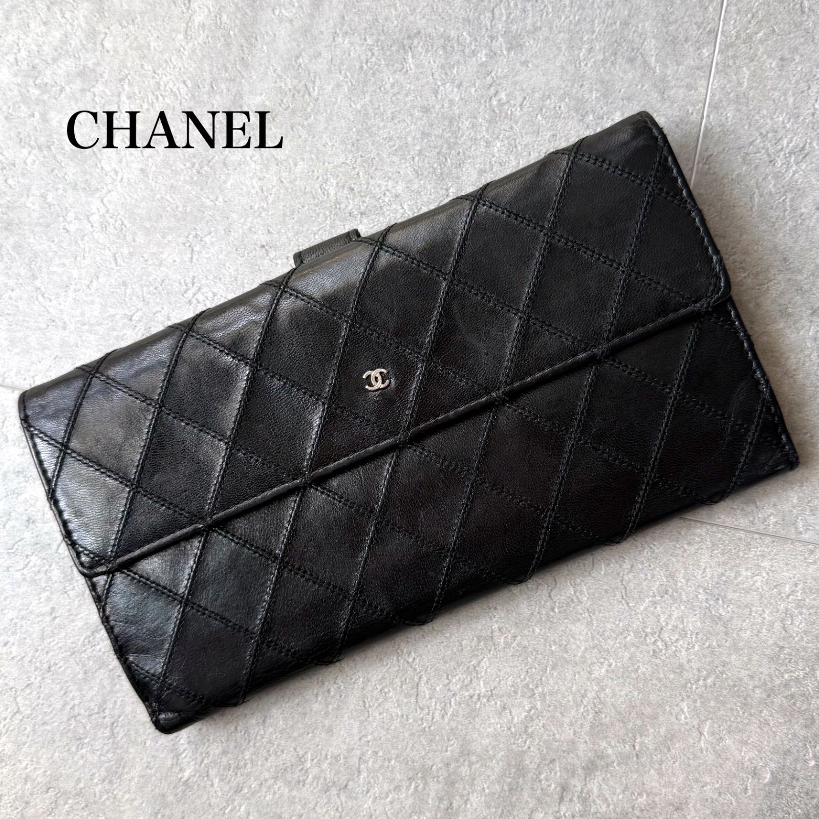 シャネル 長財布 キルティング ビコローレ 二つ折り ブラック レザー ホック CHANEL シャネル ビコローレ ココマーク 二つ折り長財布 Wホック