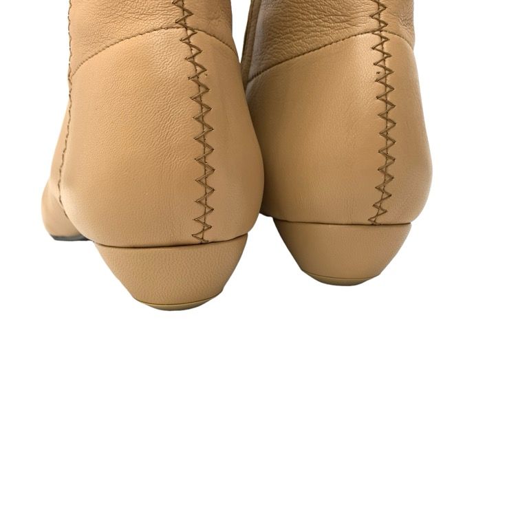 ♥品 Mame Kurogouchi マメクロゴウチ Smooth Leather Zip Style Boots ステッチショートブーツ ベージュ 23.5cm MM23FW-AC305 KIN-KAAI_COM