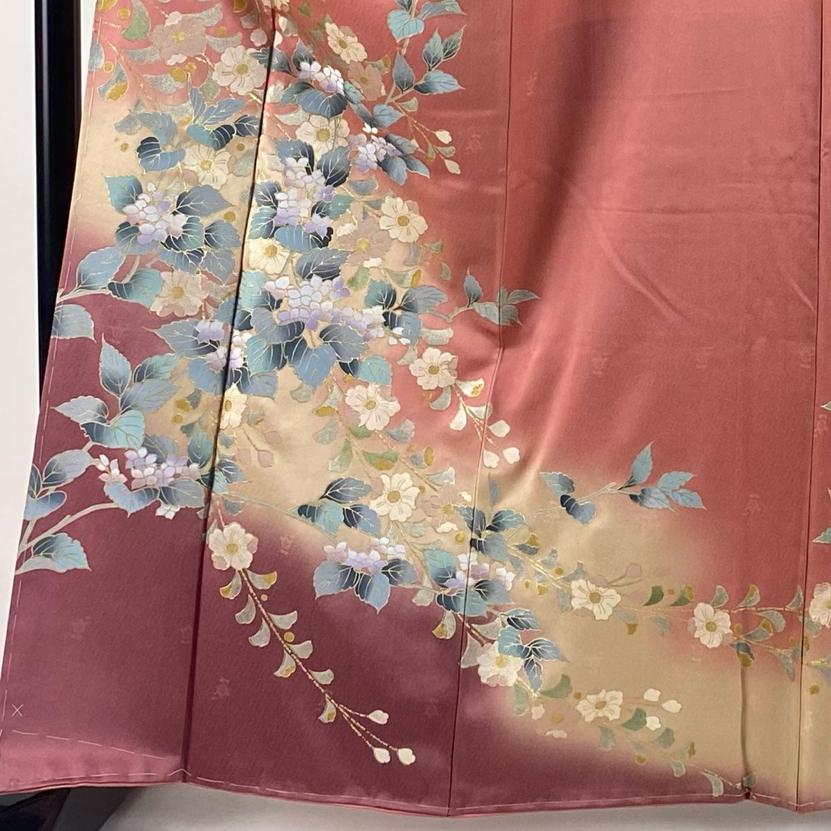 訪問着 身丈163.5cm 裄丈66cm M 袷 紫陽花 桜 金彩 ぼかし ピンク 正絹 秀品