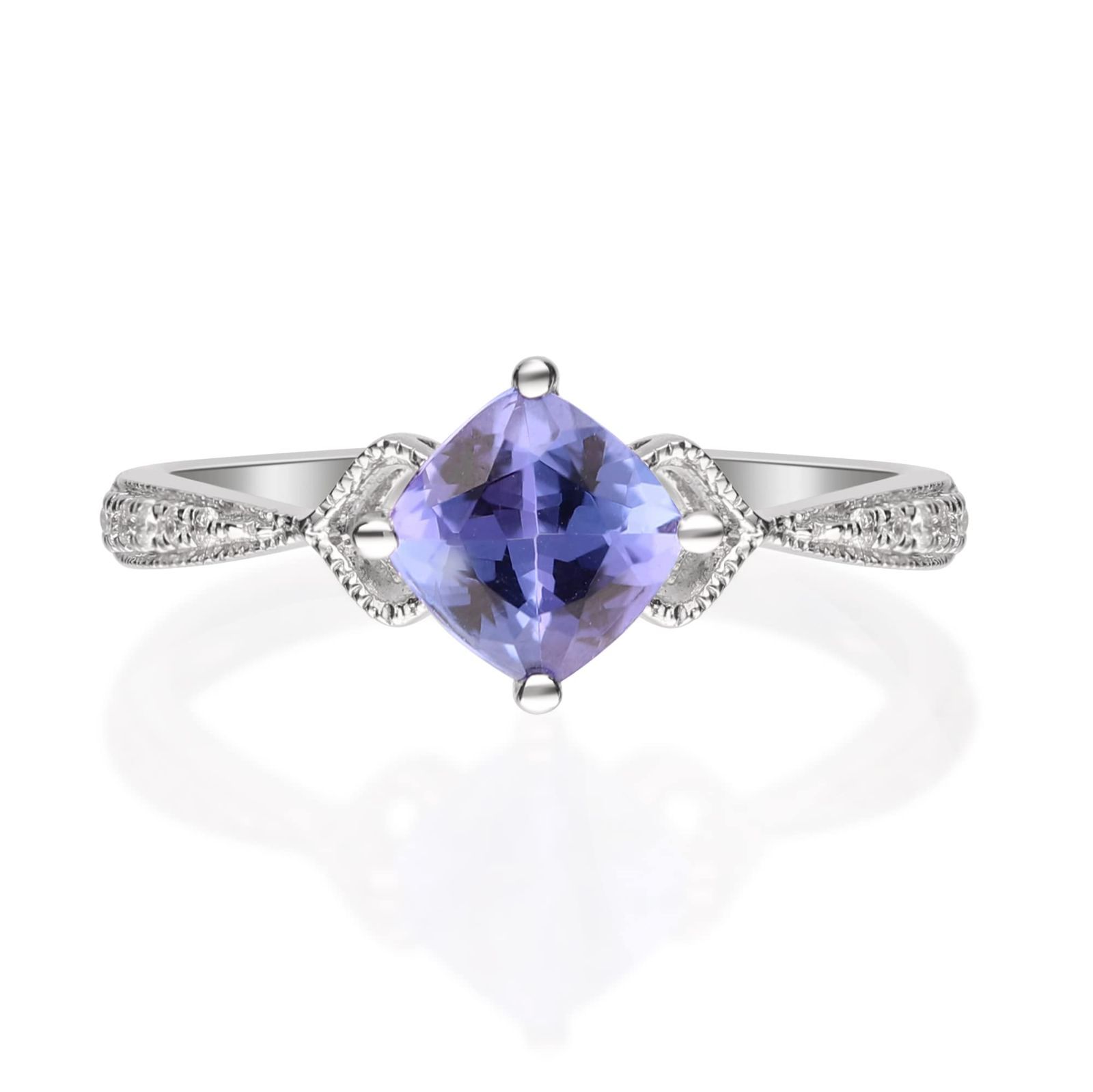 人気商品 Gin - Grace 925スターリングシルバーモザンビーク女性用ダイヤモンド付き本物のタンザナイトリング|倫理的に 本物で 有機的に調達した クッションカット 形状のタンザナイト手作りのジュエリーのための|女性のためのタンザナイトリング 7