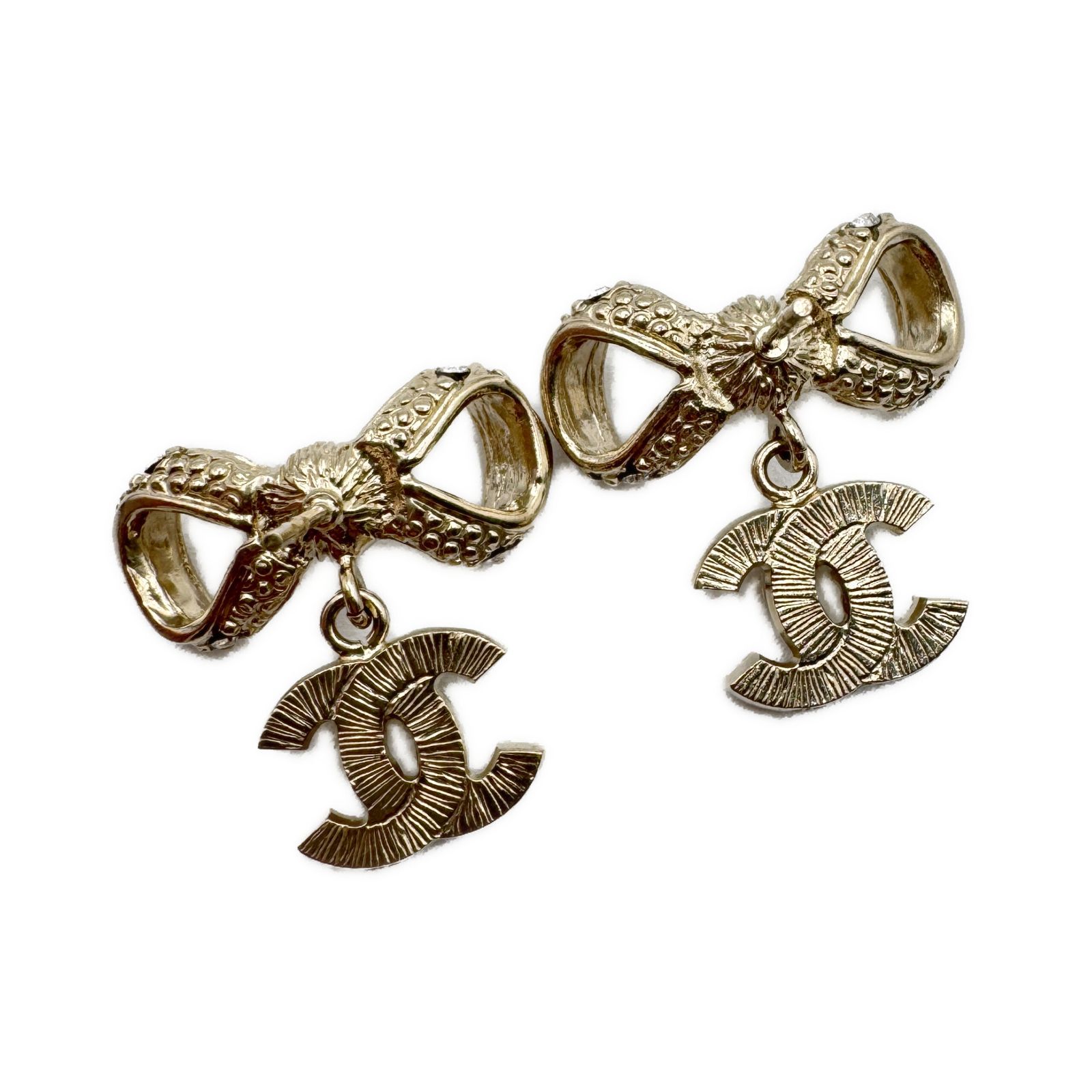 シャネル(CHANEL) ココマーク/リボン ラインストーン ピアス ゴールド