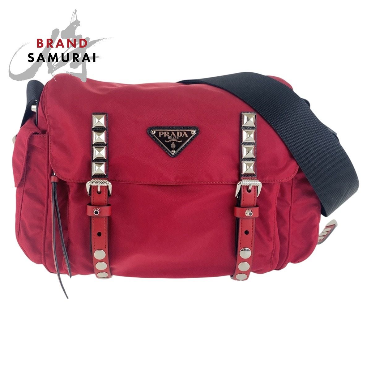美品 PRADA プラダ ヴィンテージ テスート 三角ロゴプレート レッド 