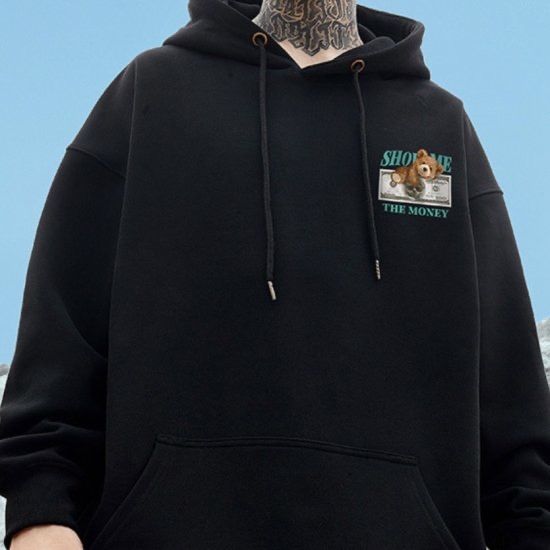 くま メンズ パーカー バックプリント オーバーサイズ 黒 - メルカリ 