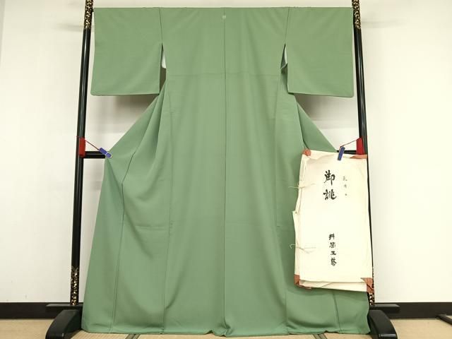 平和屋着物●上質な色無地 薄緑色 井筒工芸 たとう紙付き ロング丈 正絹 AABA4584np