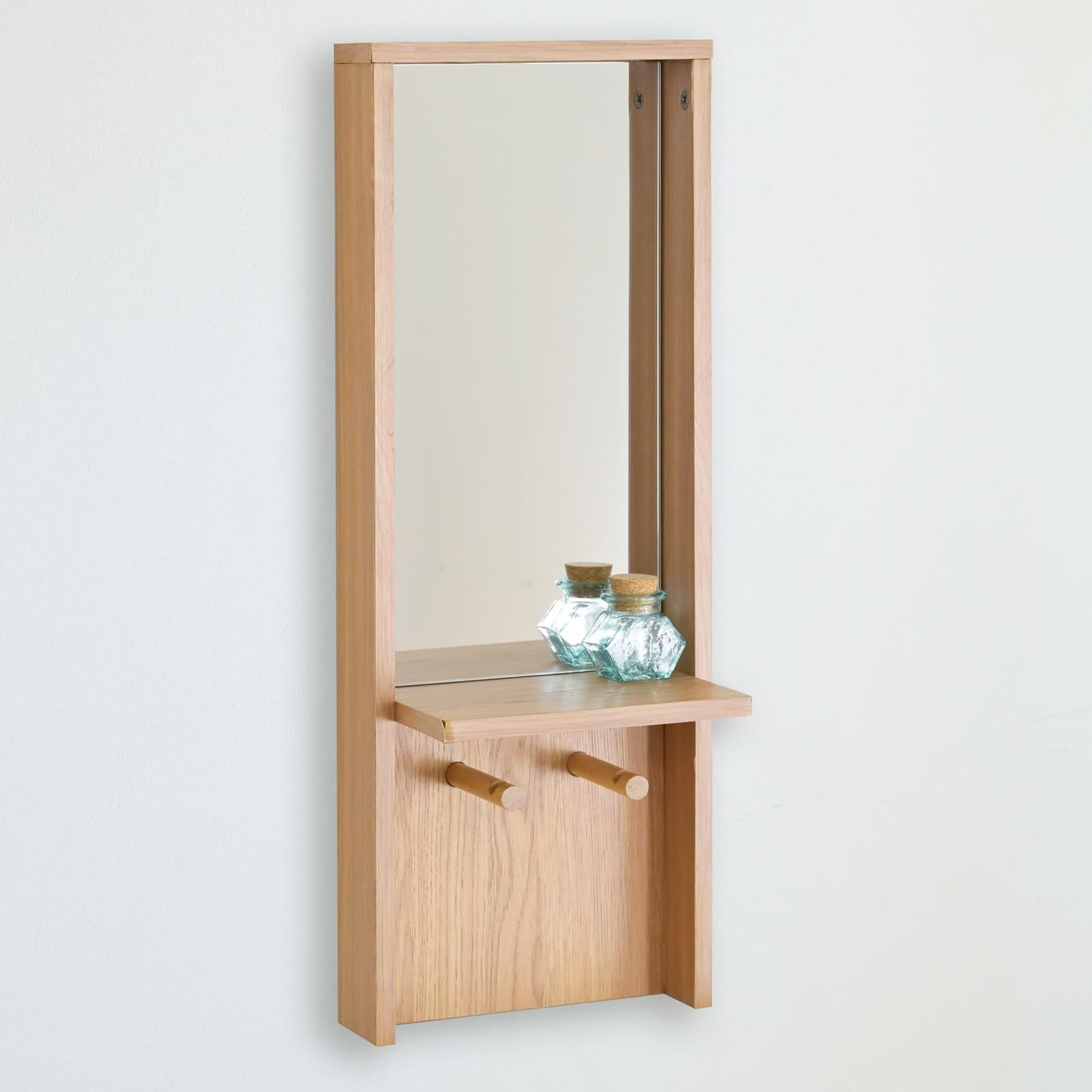 新品 山善(YAMAZEN) ウォールシェルフ 壁掛け鏡 ミラー 鏡 長方形 縦型