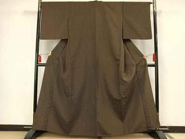 平和屋着物▽訪問着　単衣　お召地　片身変わり　格子　さが美扱い　正絹　逸品　AAAW1675fy 平和屋着物▽訪問着 単衣 お召地 片身変わり 格子 さが美扱い 正絹