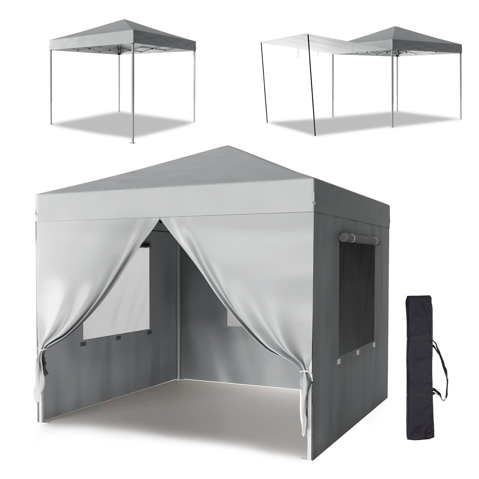 Litake ワンタッチタープテント 3mx3m アップグレード キャノピーポール付き 3段階調節 UVカット 日よけ 高耐水 組立簡単 天幕 サイドシート4枚付 キャンプ テント アウトドア グレー