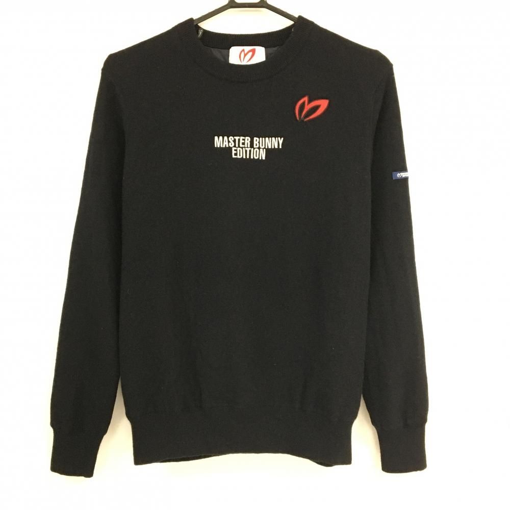 マスターバニー セーター 黒 フロントロゴ カシミヤ混 裏地付 ニット レディース 4 M ゴルフウェア MASTER BUNNY EDITION
