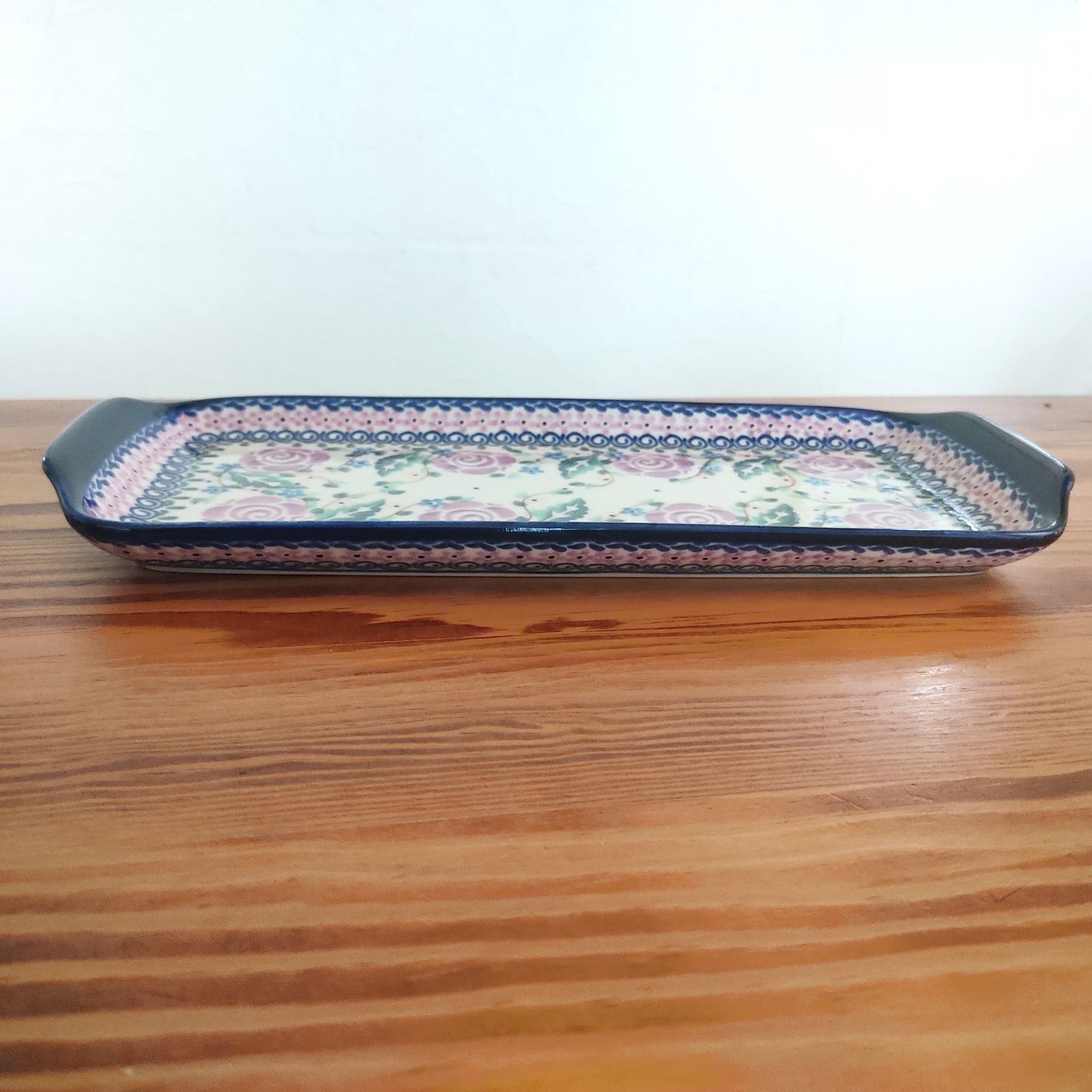 14cm×31cm 長方形のプレート 紫のバラ模様 ミレナ社 ポーランド食器  