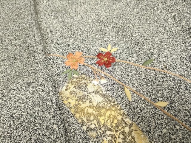 平和屋着物▽訪問着 単衣 刺繍 短冊枝垂れ桜文 たたき染め 金彩 正絹