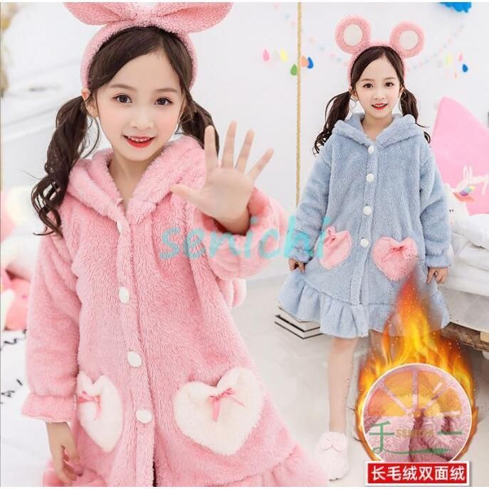バスローブ キッズ 子供服 女の子 冬 ルームウェア フード付き 厚手 ナイトガウン モコモコ 可愛い 長袖 フランネル パジャマ 部屋着 柔らかい 防寒着 秋冬