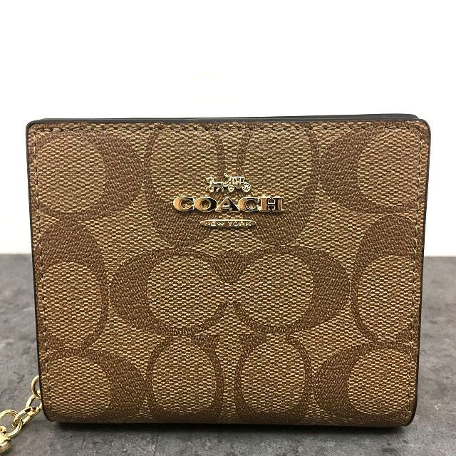 531 み COACH コンパクトウォレット C3309 ブラウン シグネチャー