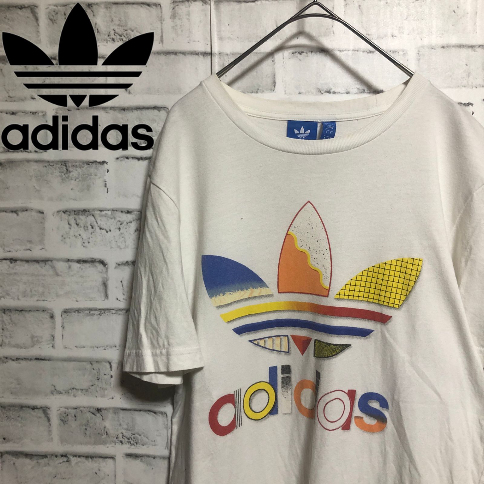 adidas⭐️マルチカラービッグトレファイルロゴ Tシャツ M ホワイト