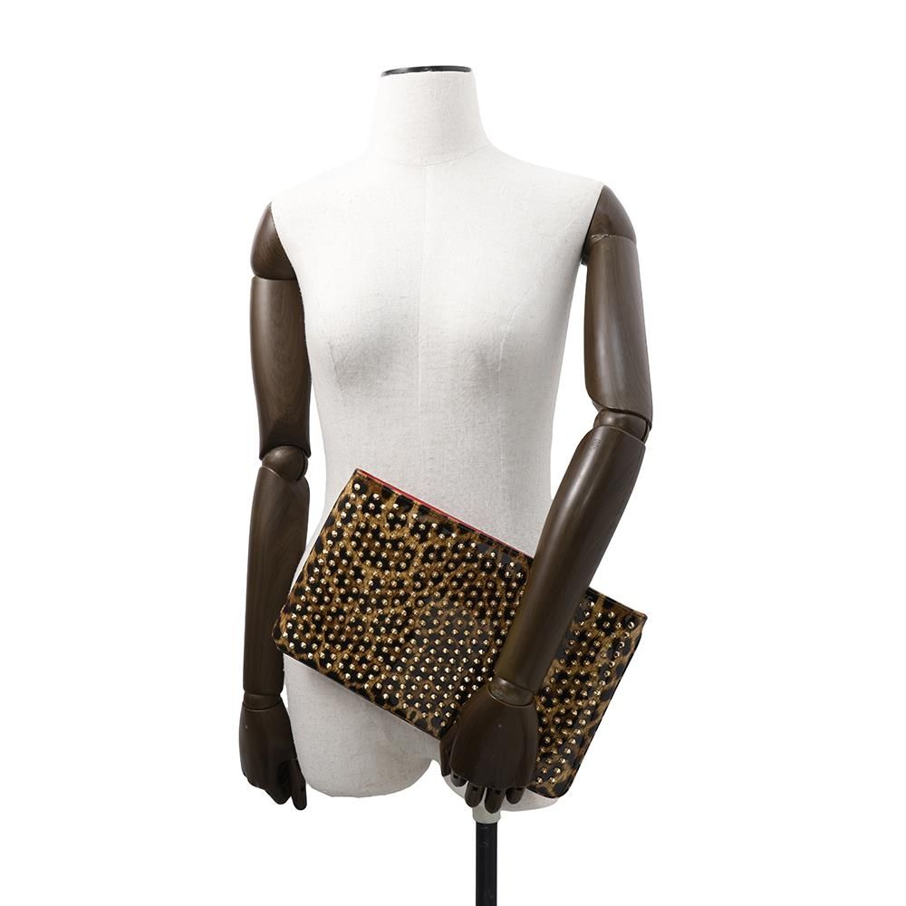 ルブタン クラッチバッグ レオパード スタッズ　ハラコ　豹柄 本物 ルブタン クラッチバッグ セカンドバッグ メンズ レディース