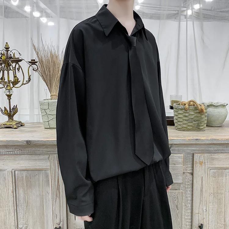 無地 メンズ 長袖シャツ とろみ 春服 ドロップショルダー 長袖