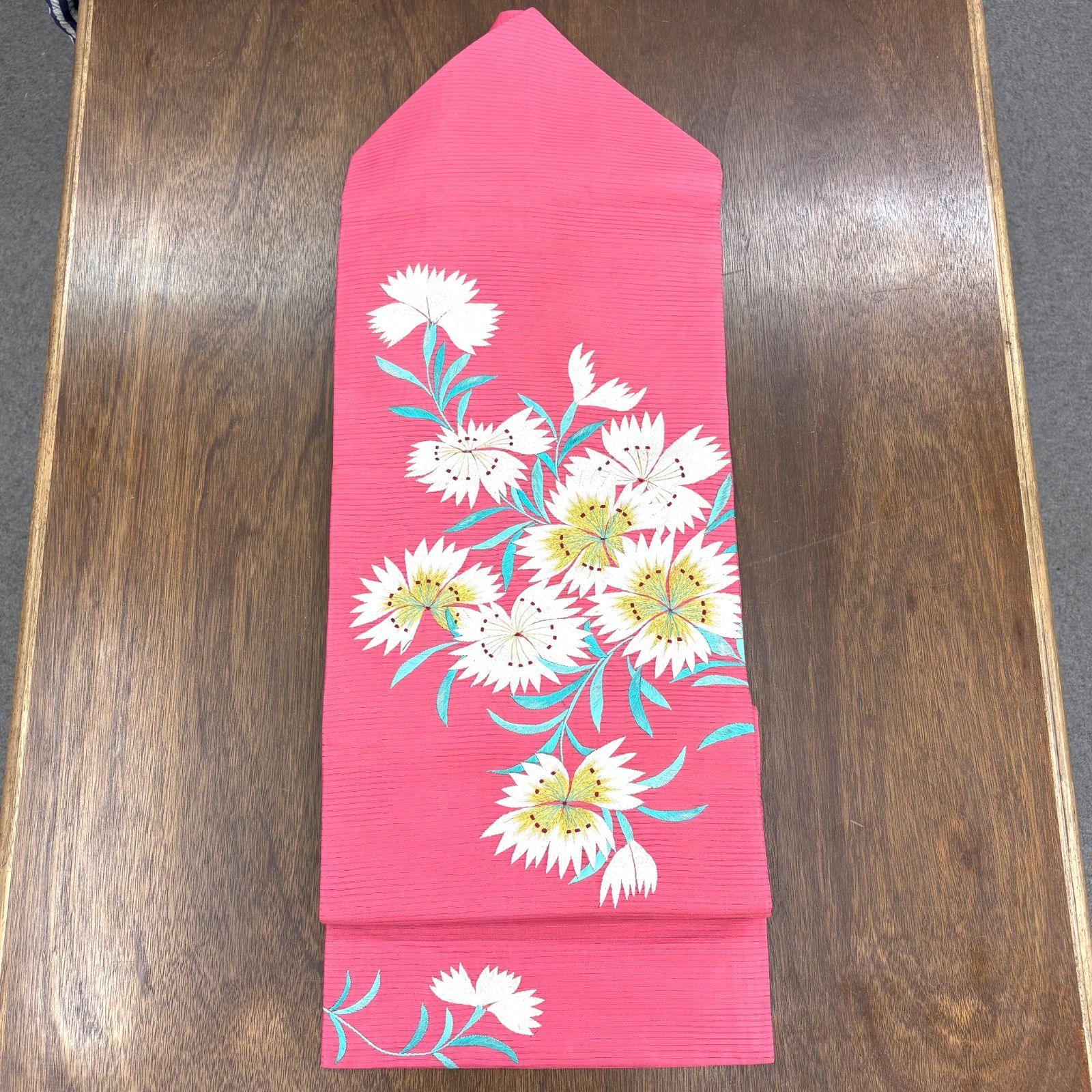 【NEW限定品】 名古屋帯 正絹】アンティーク お太鼓柄 大正 撫子 絽 夏帯 刺繍 着物・浴衣