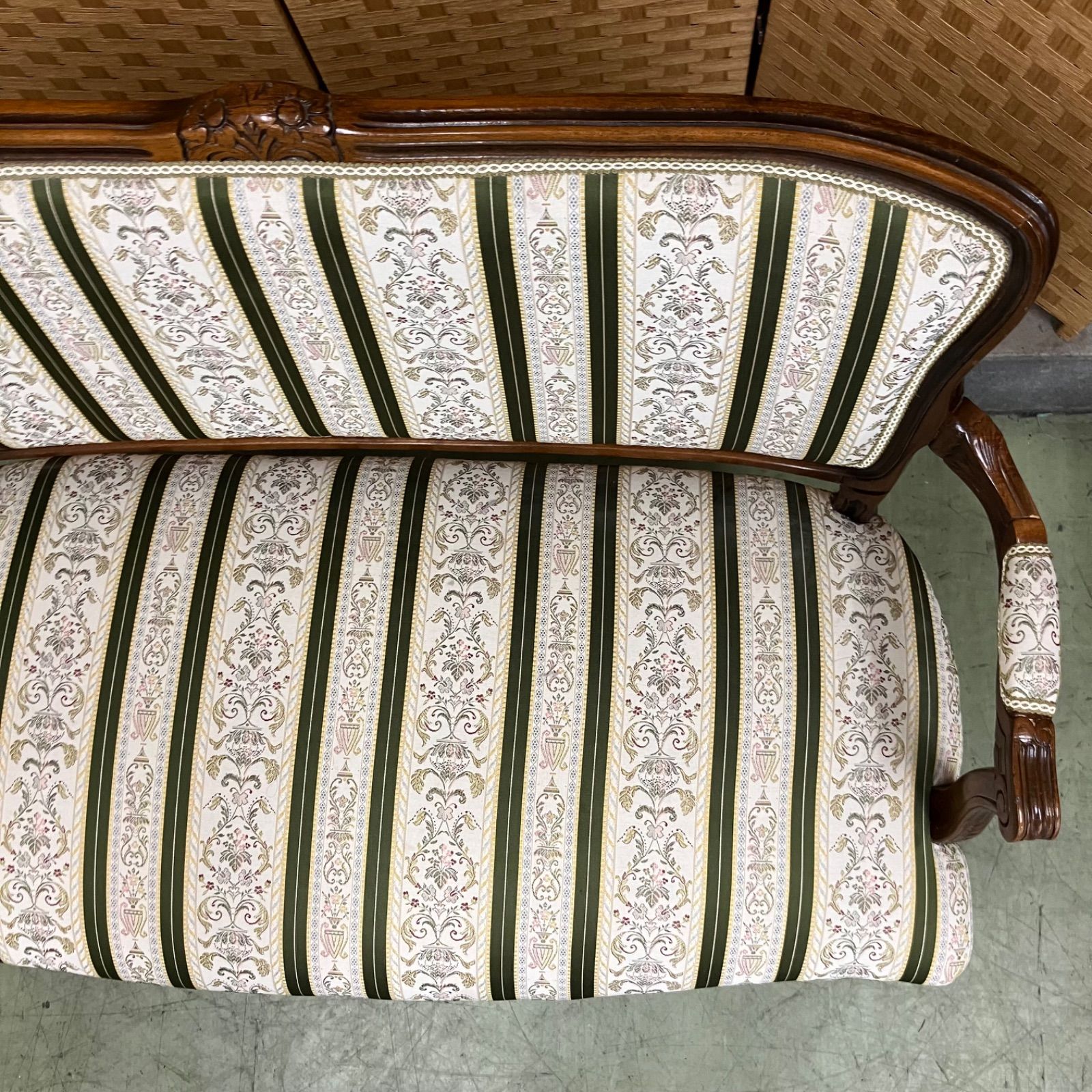 アンティーク　猫脚足　ソファ　ストライプ 値下げ交渉可能】アンティーク 猫脚足 2人がけソファ サロン