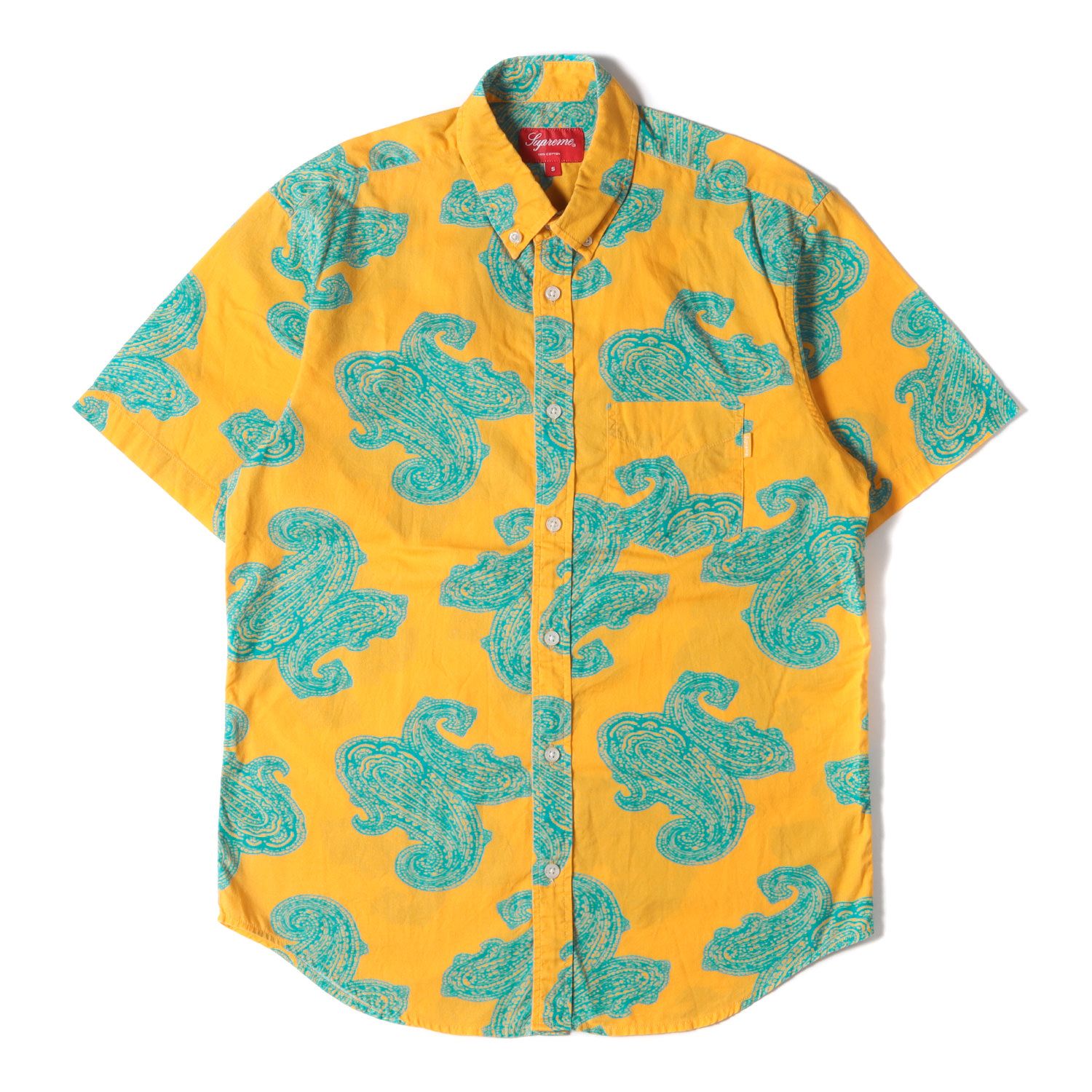 Supreme シュプリーム シャツ サイズ:S ペイズリー 柄 ボタンダウン 半袖 シャツ Paisley Shirt 14SS ゴールド トップス カジュアルシャツ ストリート ブランド