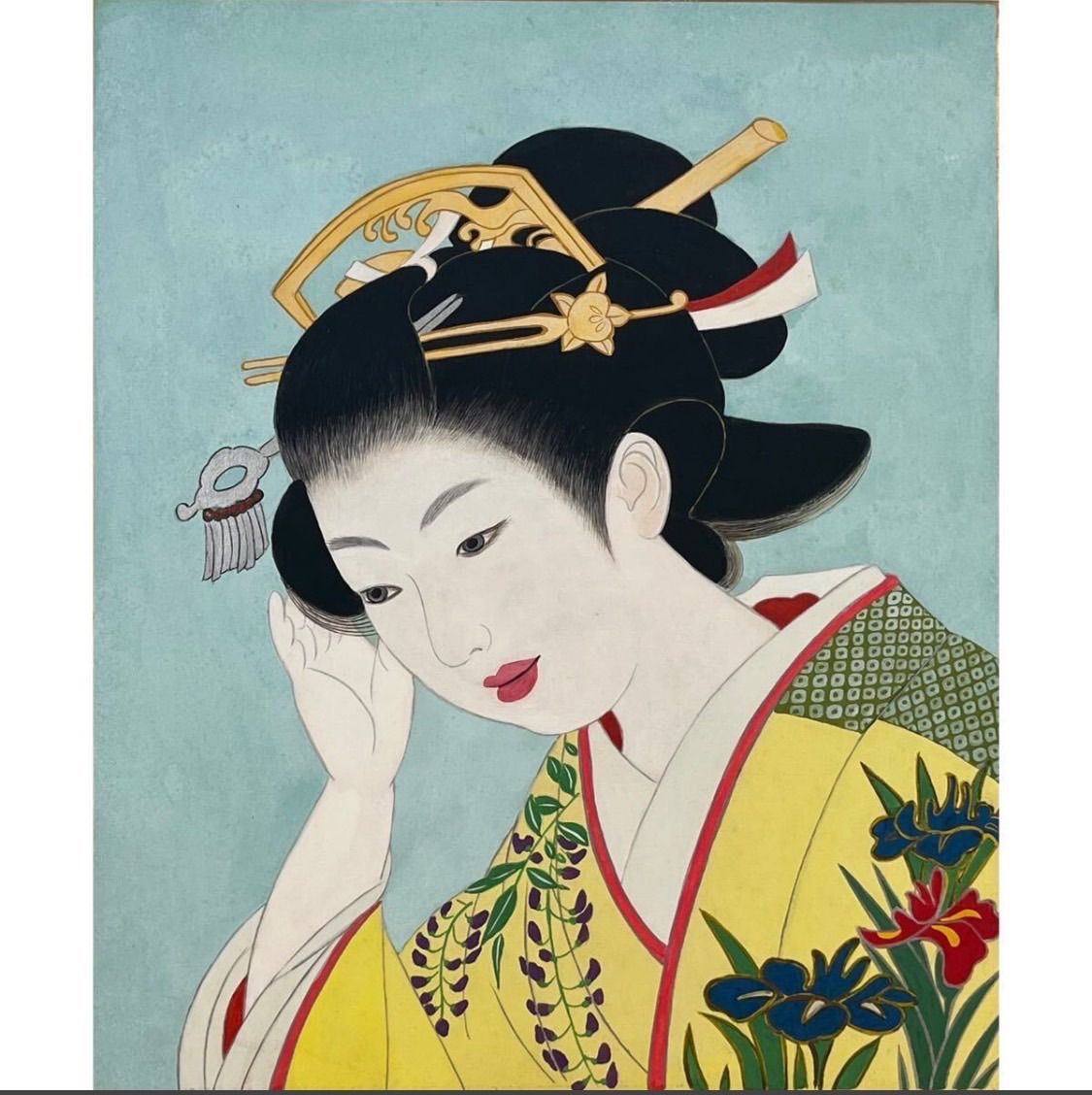 【真作】絵画　日本画6号　優美な舞妓の肖像　繊細な筆致の美人画　W33 真作】絵画 日本画6号 優美な舞妓の肖像 繊細な筆致の