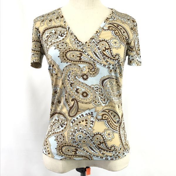 美品/日本正規代理店タグ★ドルチェ＆ガッバーナ/D&amp;G★ペイズリー柄/半袖Tシャツ/カットソー【レディースM-L/ベージュ】tops/Shirt◆cBH845 美品/日本正規代理店タグ☆ドルチェ＆ガッバーナ/D&G☆ペイズリー柄