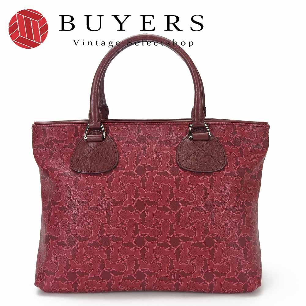 CELINE　ボルドーハンドバッグ　美品 中古】 セリーヌ ハンドバッグ PVC レザー 革 ボルドー系 ピンク