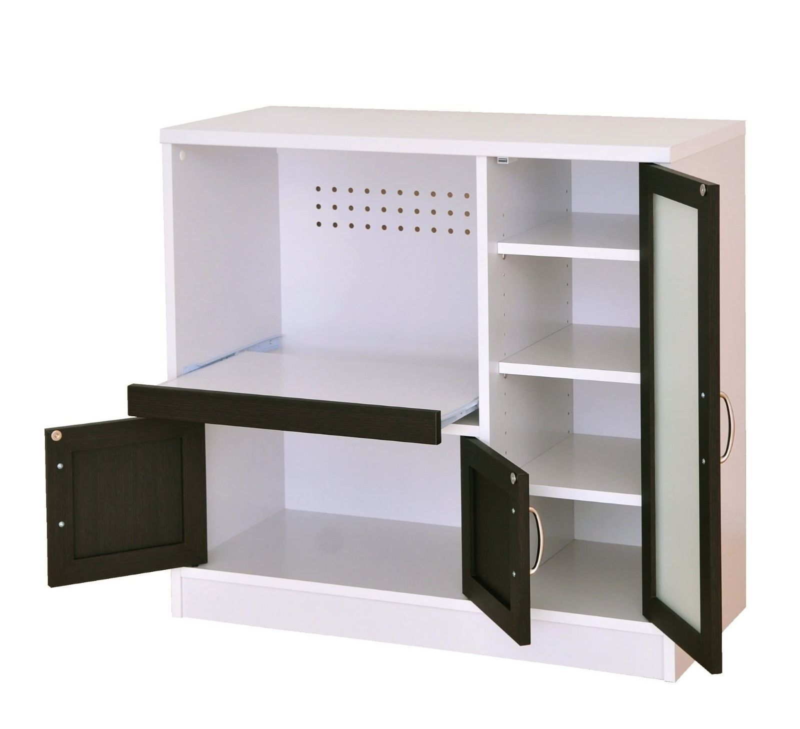 スライド棚 ホワイト×ブラウン コンセント付き 高さ82.5cm 奥行40cm 幅88cm 可動棚 食器棚 レンジ台 CTS90-90G Cafetira 佐藤産業