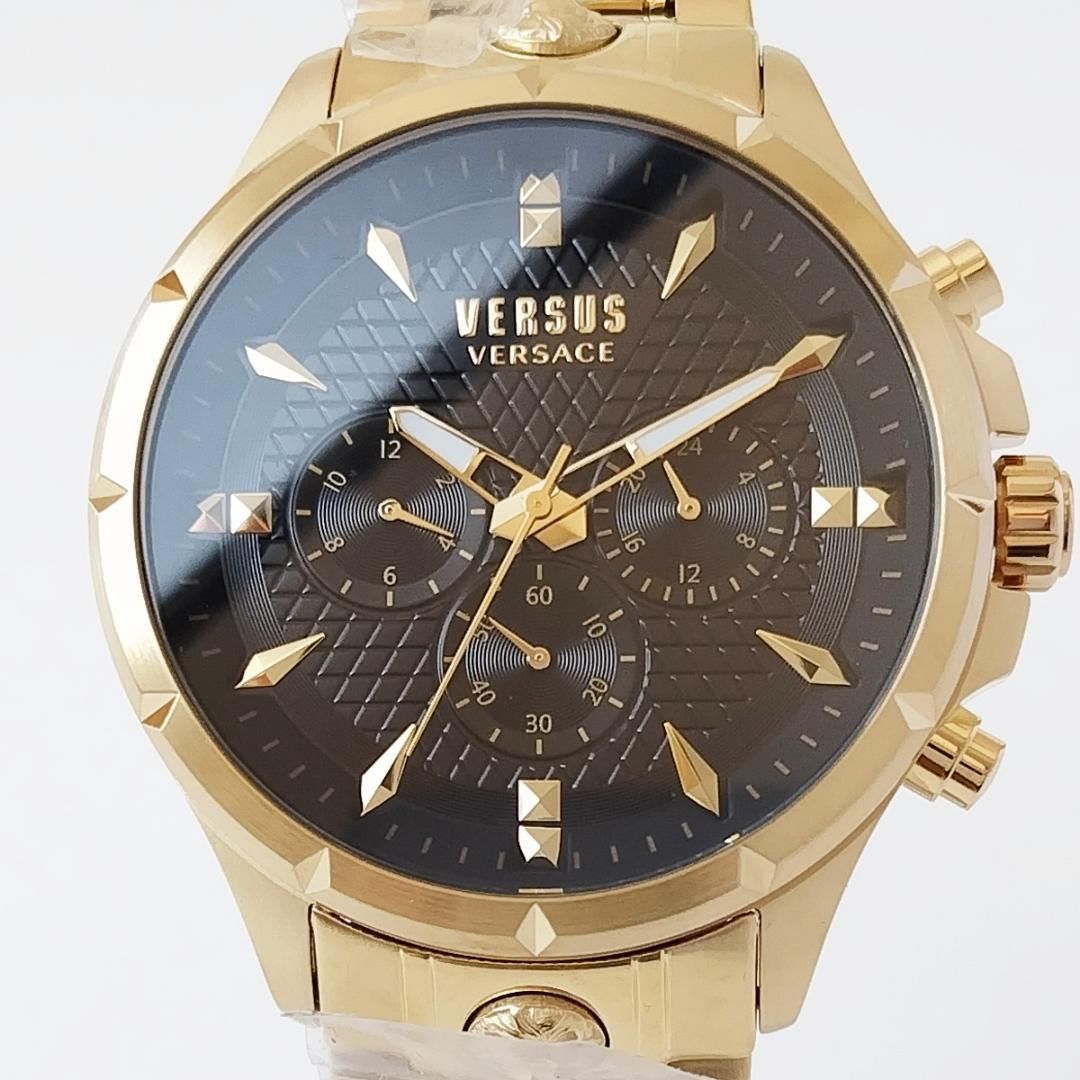 ゴールド/黒 新品ヴェルサス・ヴェルサーチ腕時計メンズ クロノグラフ