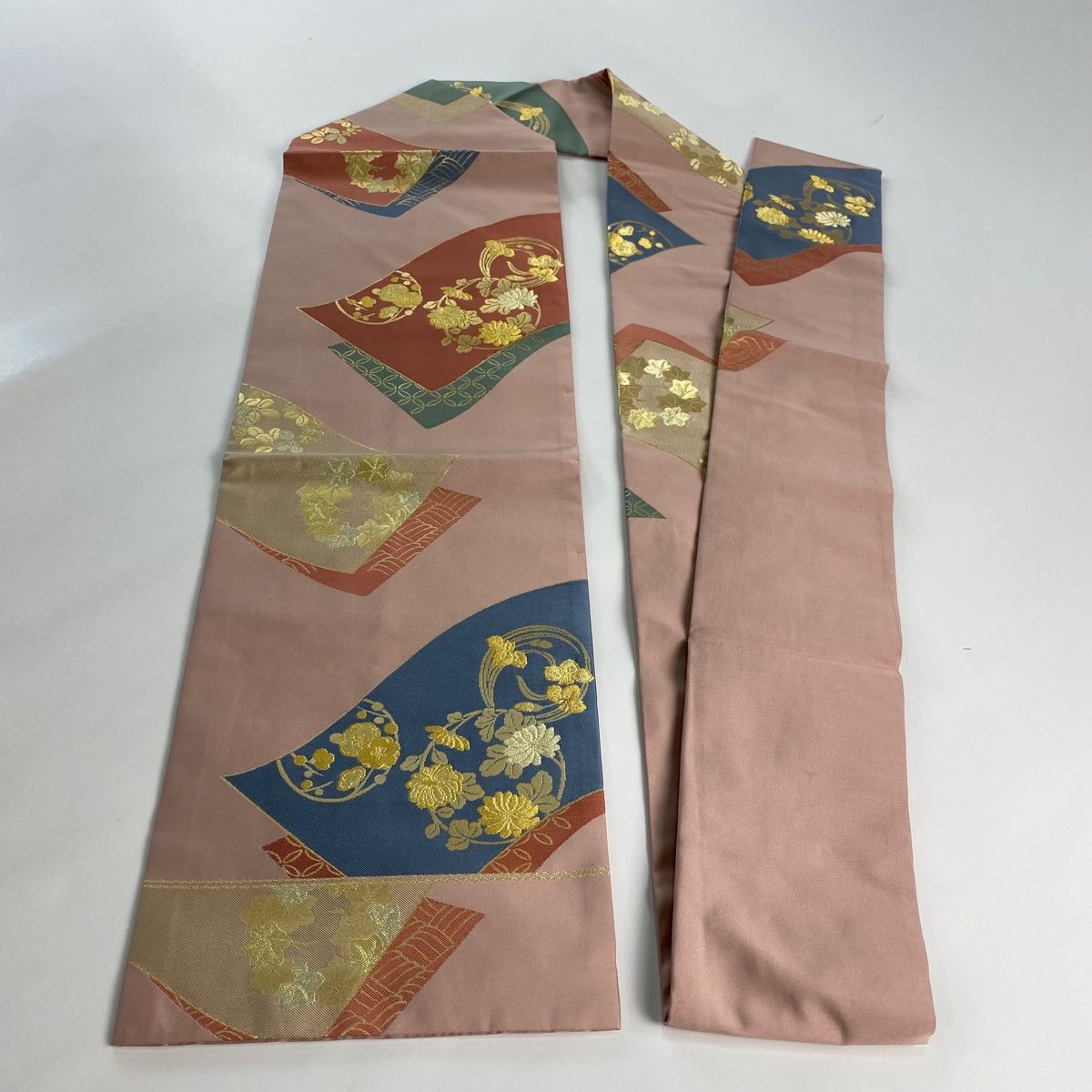 名古屋帯 美品 優品 花丸文 七宝 金糸 箔 ピンク 正絹 【中古