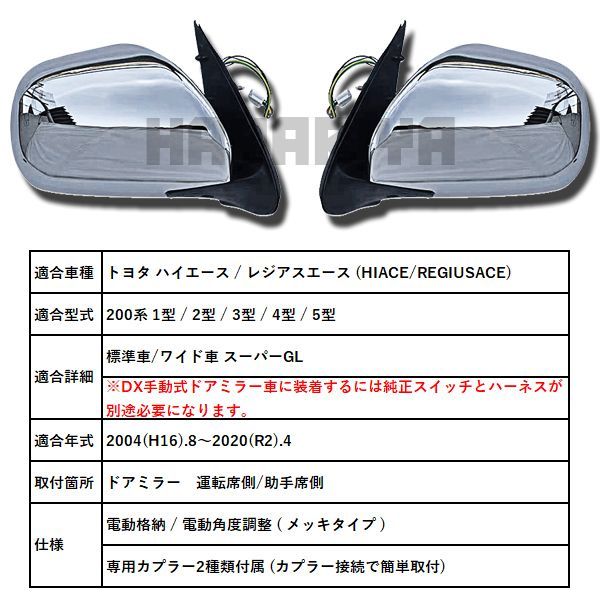 好評HOT200系ハイエース S-GLクロームドアミラー 手動 ※エアロスタビライジングフィン無し※　＜DX/1型/2型/3型/4型/5型＞ 外装